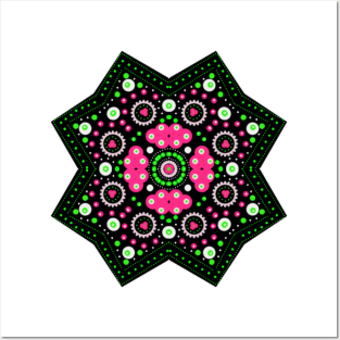 Eight-Pointed Mandala Green-Pink-White Posters and Art